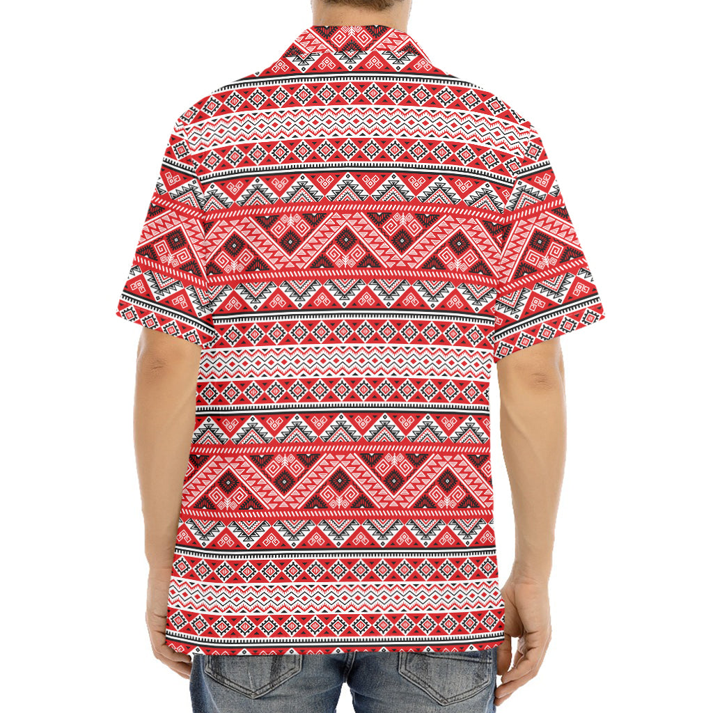 Red And White Native Tribal Print Aloha Shirt