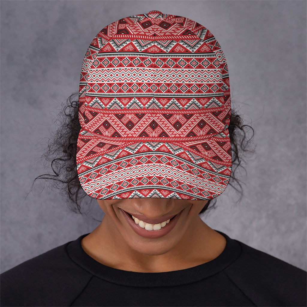 Red And White Native Tribal Print Baseball Cap