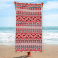 Red And White Native Tribal Print Beach Towel