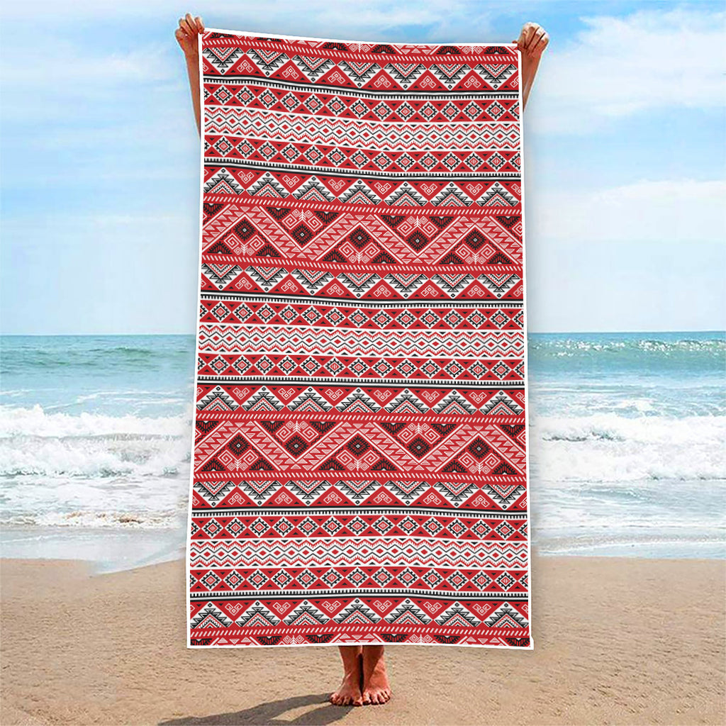 Red And White Native Tribal Print Beach Towel