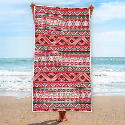 Red And White Native Tribal Print Beach Towel