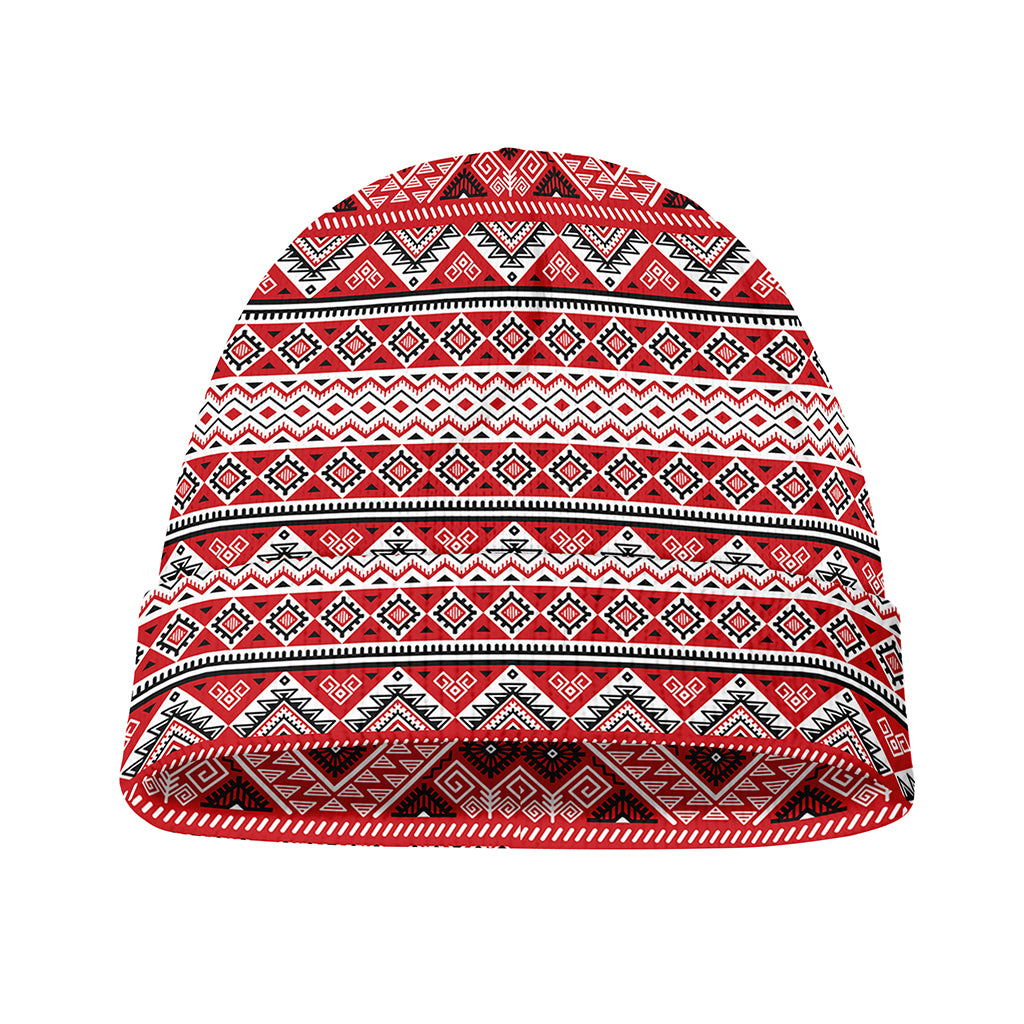 Red And White Native Tribal Print Beanie