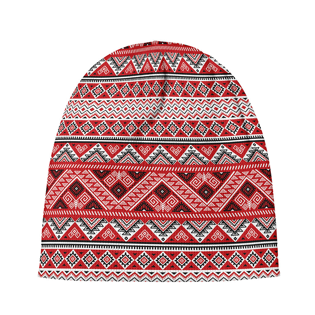 Red And White Native Tribal Print Beanie