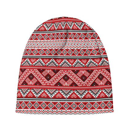 Red And White Native Tribal Print Beanie