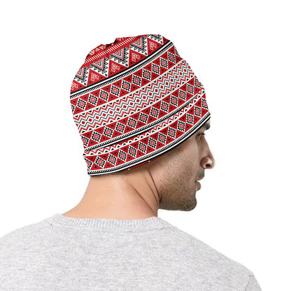 Red And White Native Tribal Print Beanie