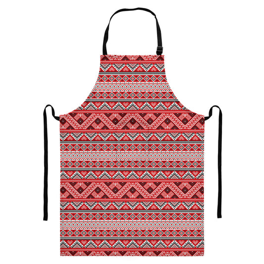 Red And White Native Tribal Print Bib Apron With Pocket