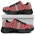 Red And White Native Tribal Print Black Chunky Shoes