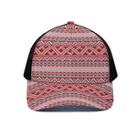 Red And White Native Tribal Print Black Mesh Trucker Cap