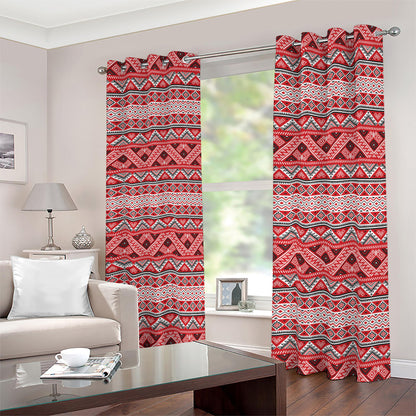 Red And White Native Tribal Print Blackout Grommet Curtains