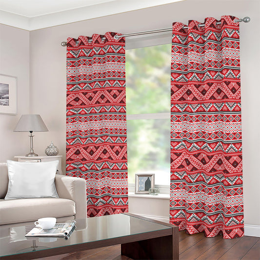 Red And White Native Tribal Print Blackout Grommet Curtains