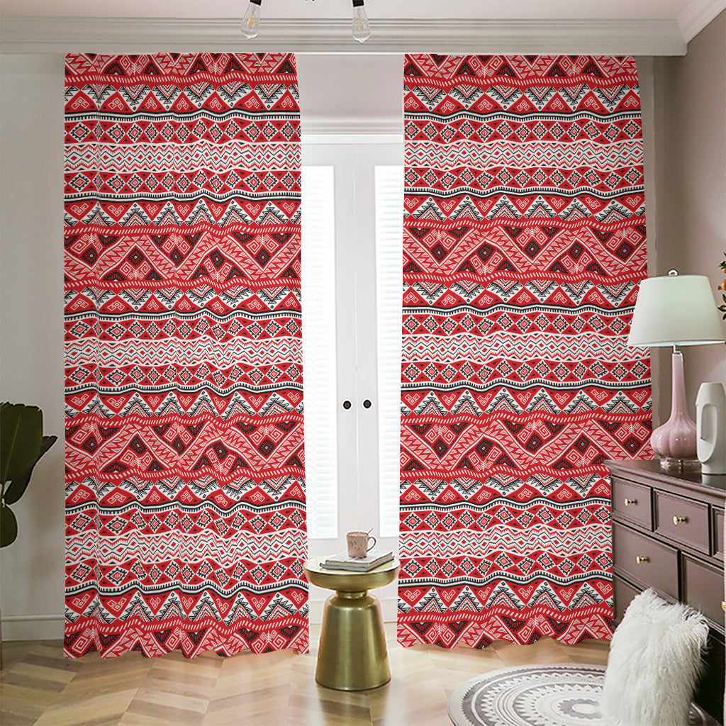 Red And White Native Tribal Print Blackout Pencil Pleat Curtains