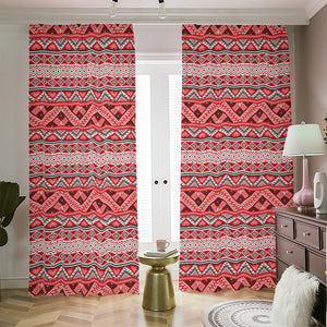 Red And White Native Tribal Print Blackout Pencil Pleat Curtains