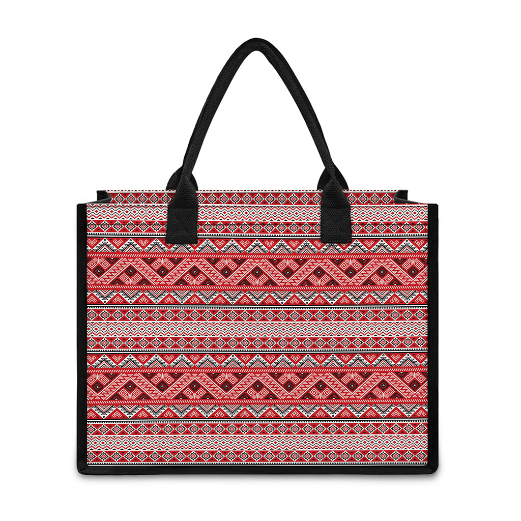 Red And White Native Tribal Print Canvas Tote Bag