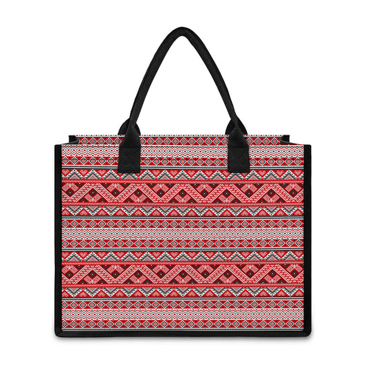 Red And White Native Tribal Print Canvas Tote Bag