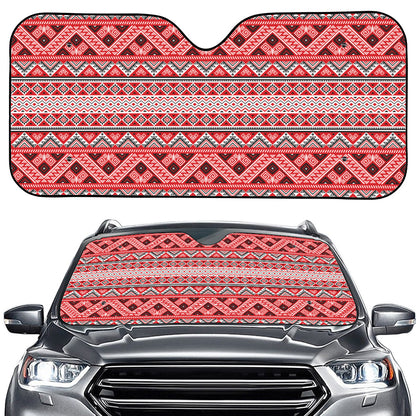 Red And White Native Tribal Print Car Windshield Sun Shade