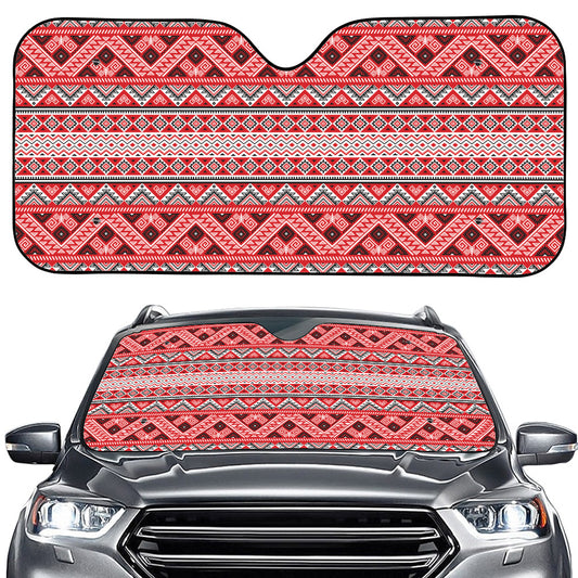 Red And White Native Tribal Print Car Windshield Sun Shade