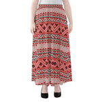 Red And White Native Tribal Print Chiffon Maxi Skirt