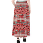 Red And White Native Tribal Print Chiffon Maxi Skirt