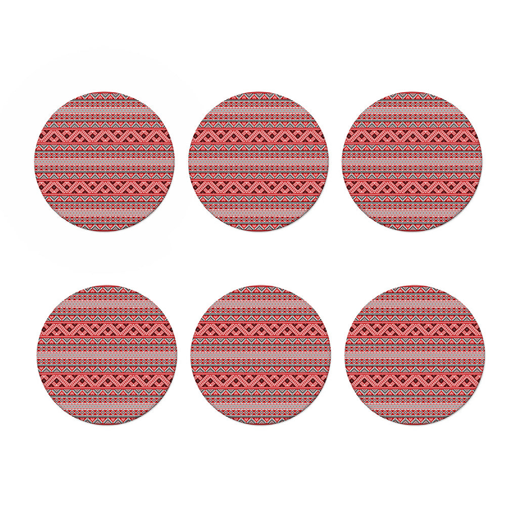 Red And White Native Tribal Print Coaster Set