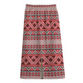 Red And White Native Tribal Print Cotton Front Slit Maxi Skirt