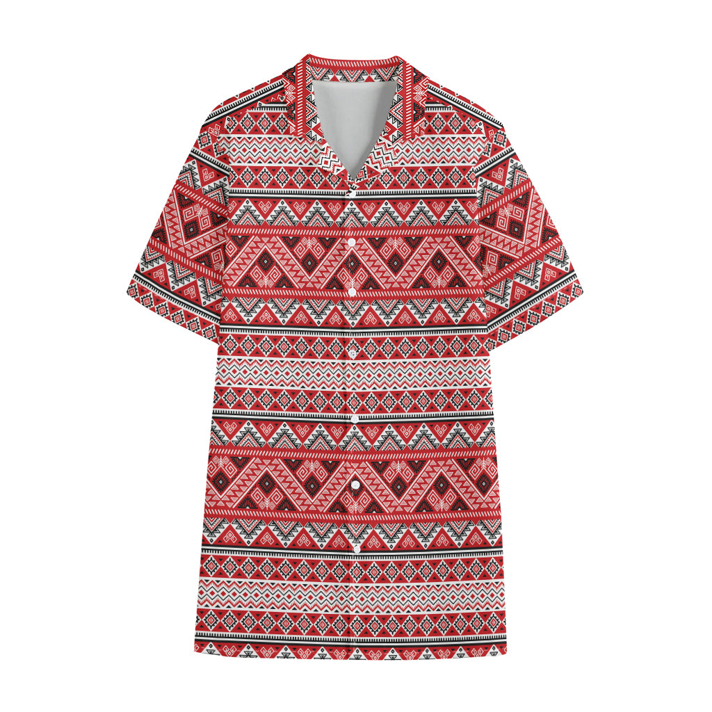 Red And White Native Tribal Print Cotton Hawaiian Shirt