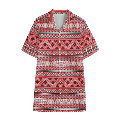 Red And White Native Tribal Print Cotton Hawaiian Shirt