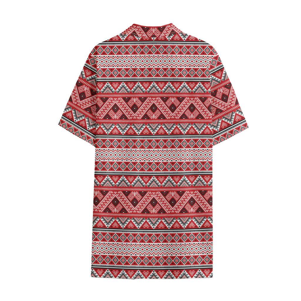 Red And White Native Tribal Print Cotton Hawaiian Shirt