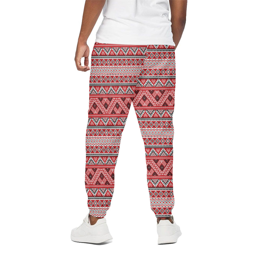 Red And White Native Tribal Print Cotton Pants