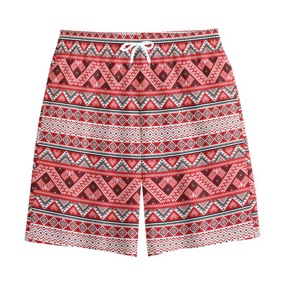 Red And White Native Tribal Print Cotton Shorts