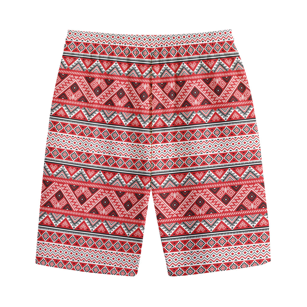Red And White Native Tribal Print Cotton Shorts