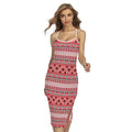 Red And White Native Tribal Print Cross Back Cami Dress
