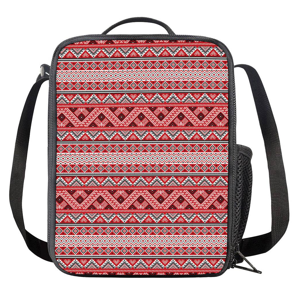 Red And White Native Tribal Print Crossbody Lunch Bag