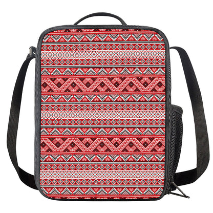 Red And White Native Tribal Print Crossbody Lunch Bag