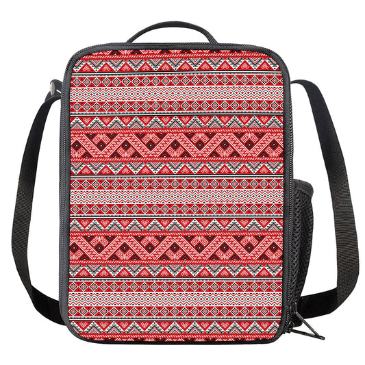 Red And White Native Tribal Print Crossbody Lunch Bag