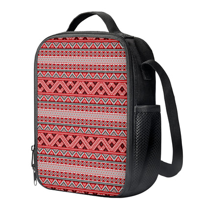 Red And White Native Tribal Print Crossbody Lunch Bag