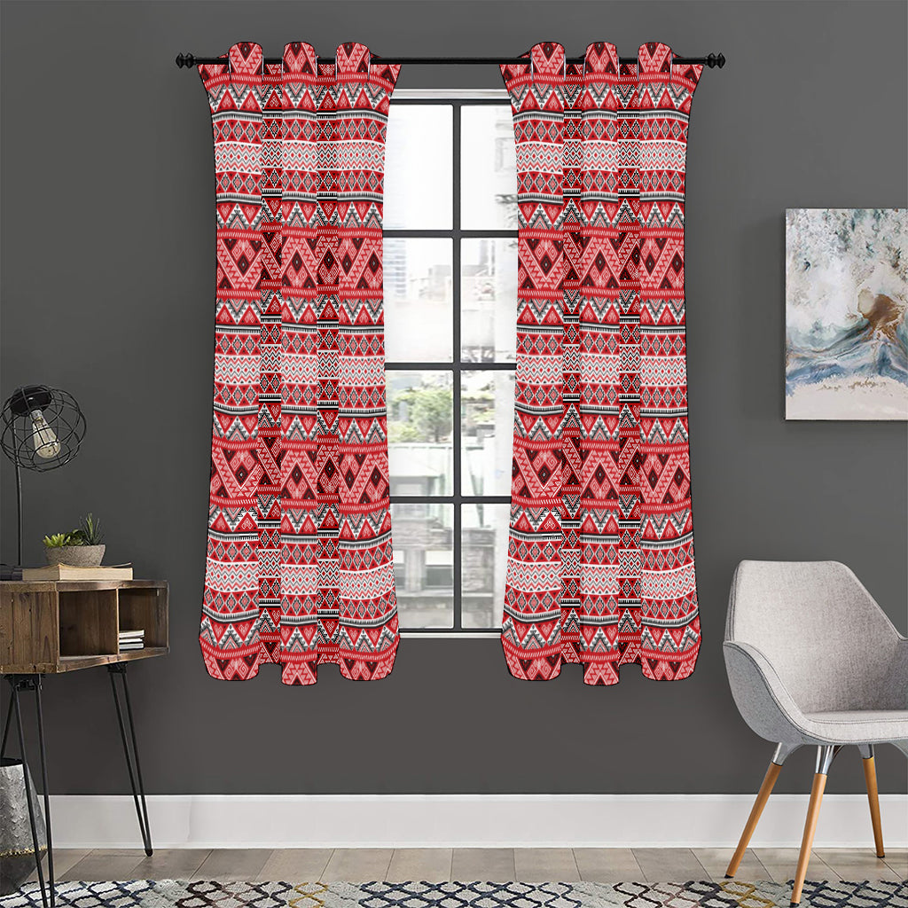 Red And White Native Tribal Print Curtain