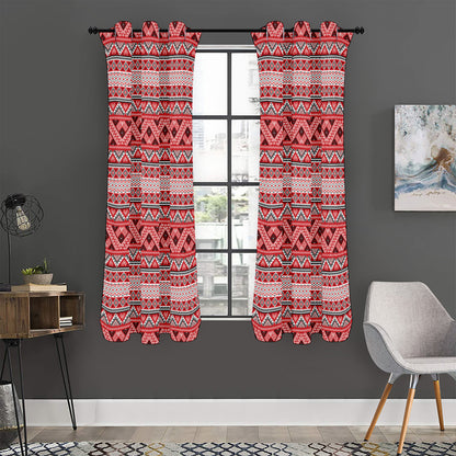 Red And White Native Tribal Print Curtain