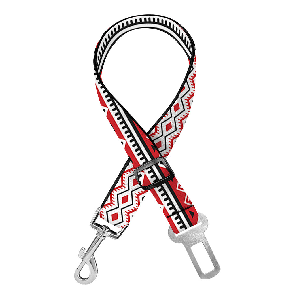 Red And White Native Tribal Print Dog Seat Belt