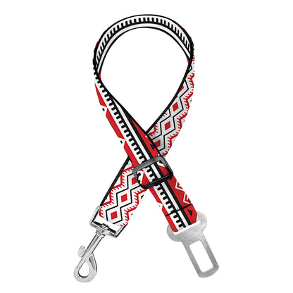 Red And White Native Tribal Print Dog Seat Belt
