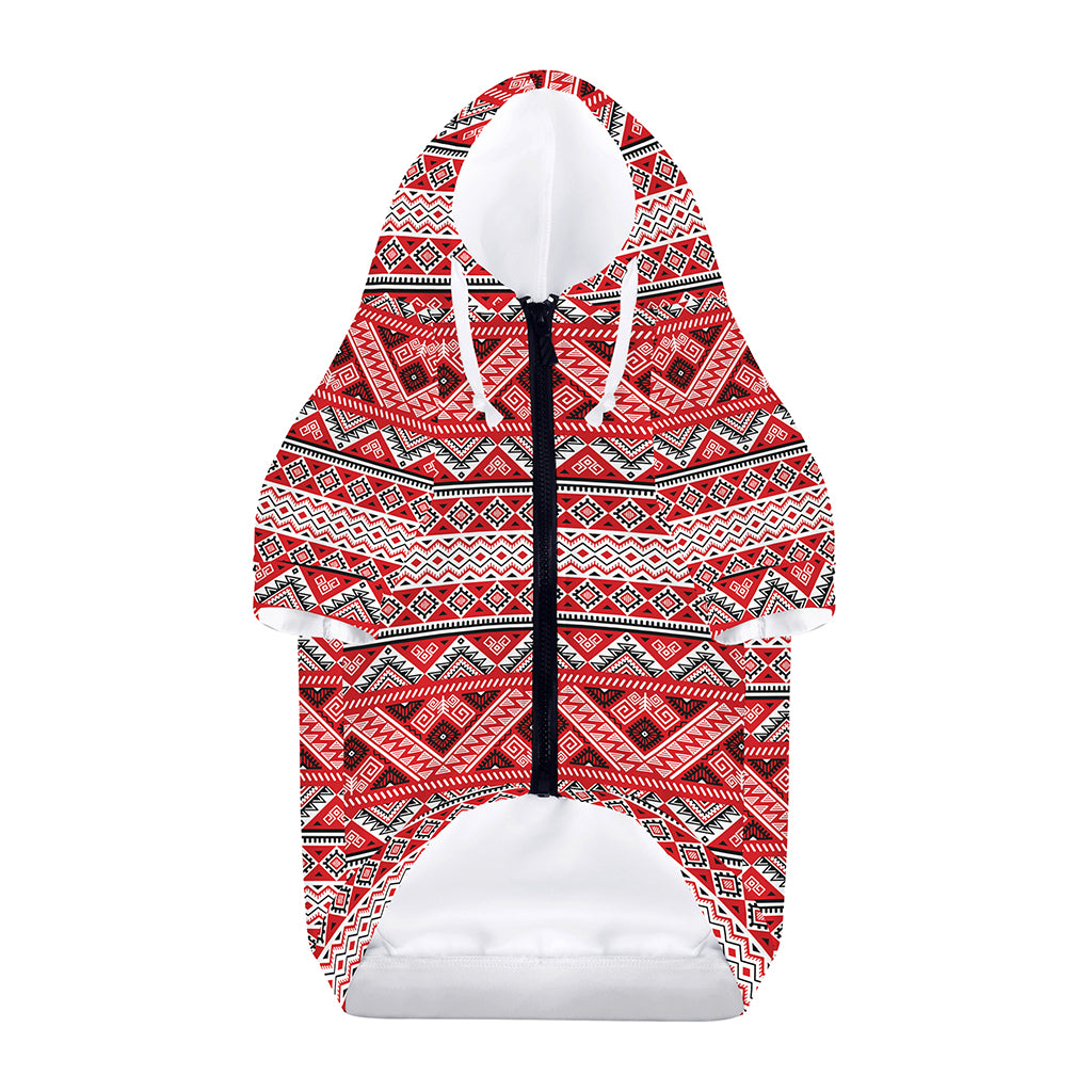 Red And White Native Tribal Print Dog Zip Up Hoodie