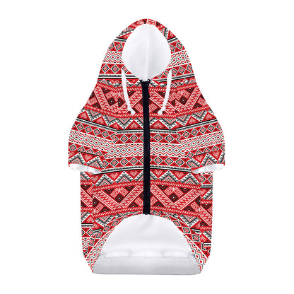Red And White Native Tribal Print Dog Zip Up Hoodie