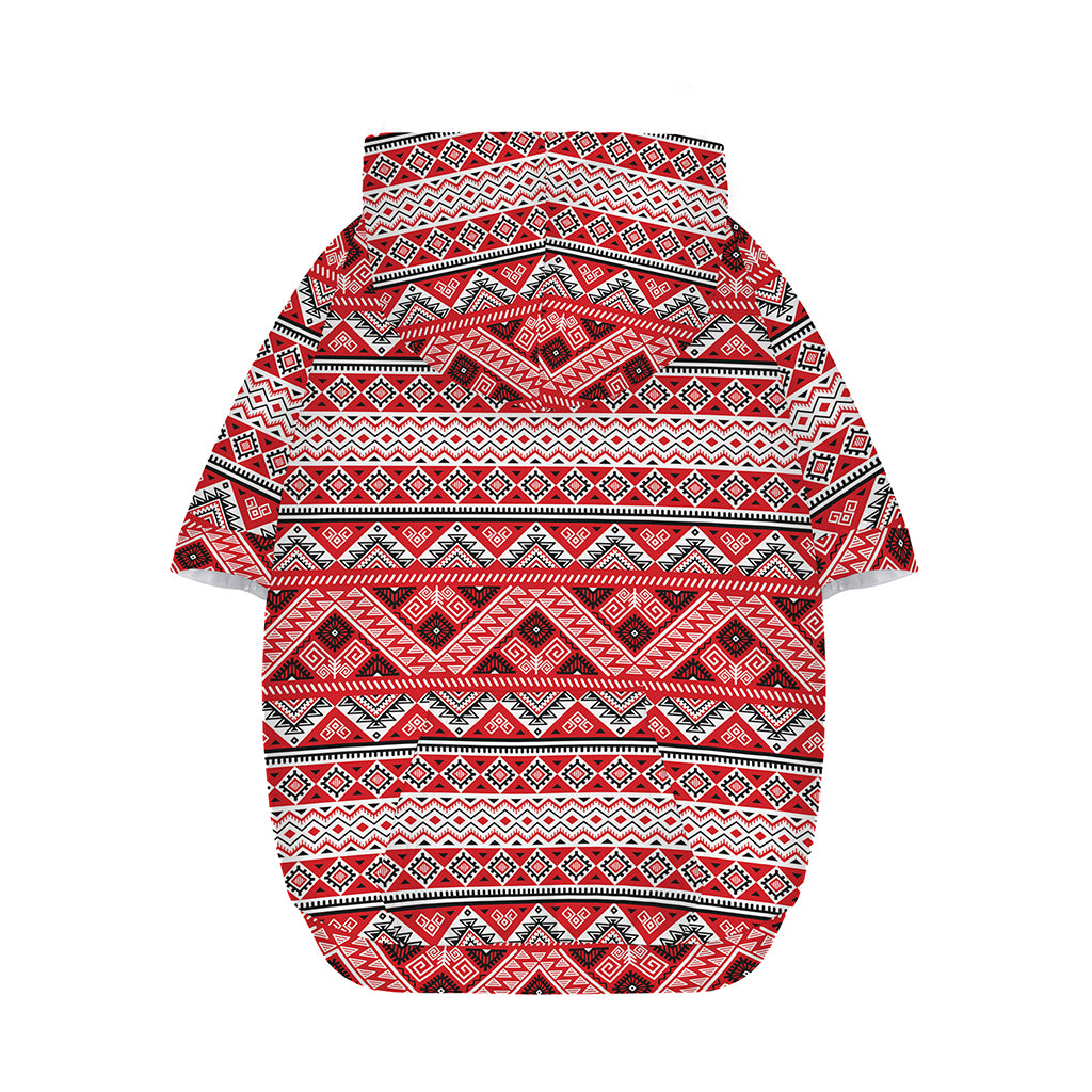 Red And White Native Tribal Print Dog Zip Up Hoodie