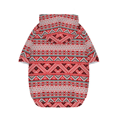 Red And White Native Tribal Print Dog Zip Up Hoodie