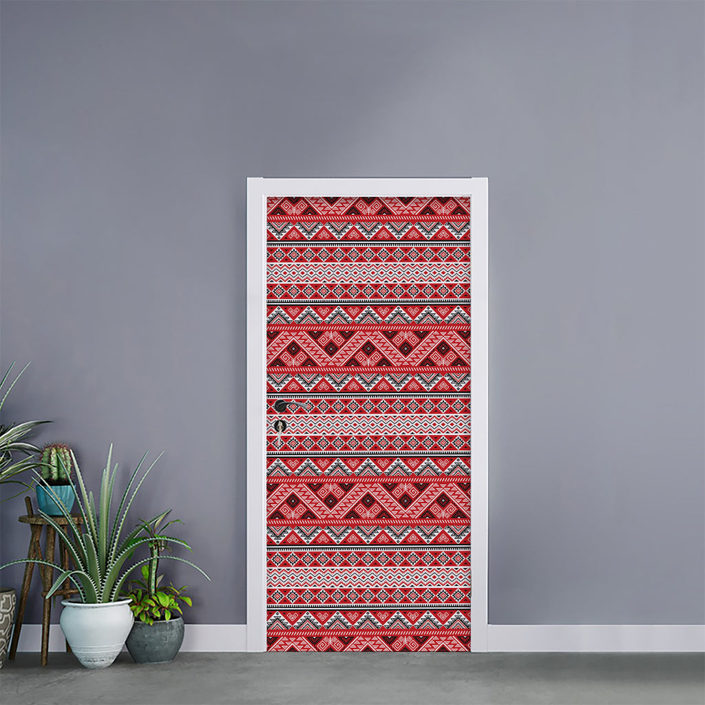 Red And White Native Tribal Print Door Sticker