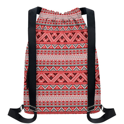 Red And White Native Tribal Print Drawstring Backpack