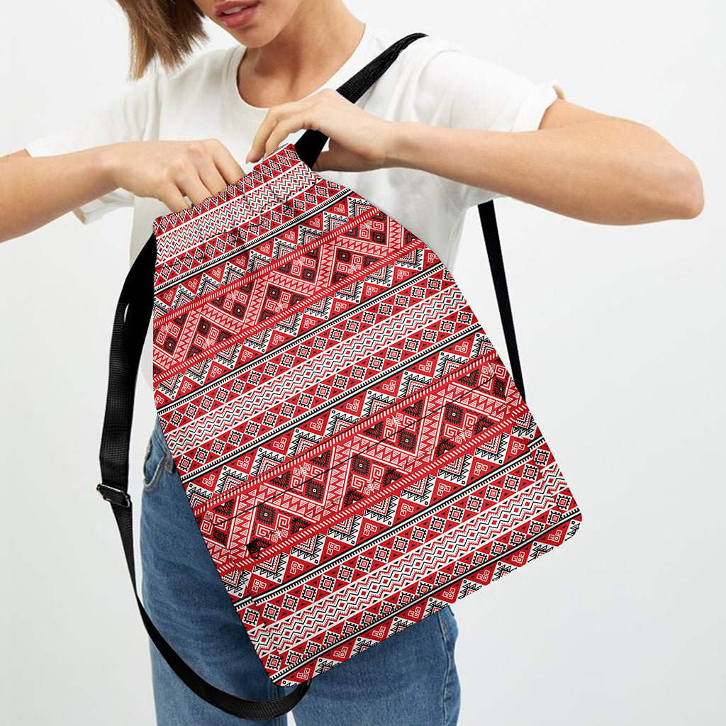 Red And White Native Tribal Print Drawstring Backpack