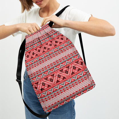 Red And White Native Tribal Print Drawstring Backpack