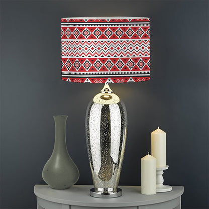 Red And White Native Tribal Print Drum Lamp Shade