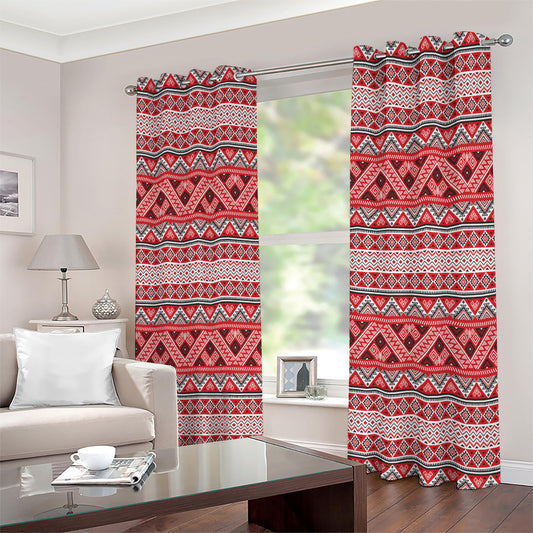 Red And White Native Tribal Print Extra Wide Grommet Curtains