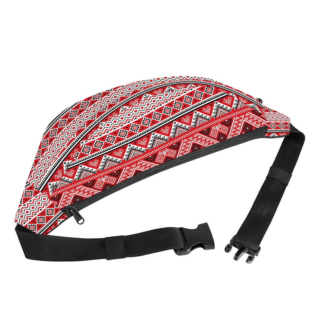 Red And White Native Tribal Print Fanny Pack